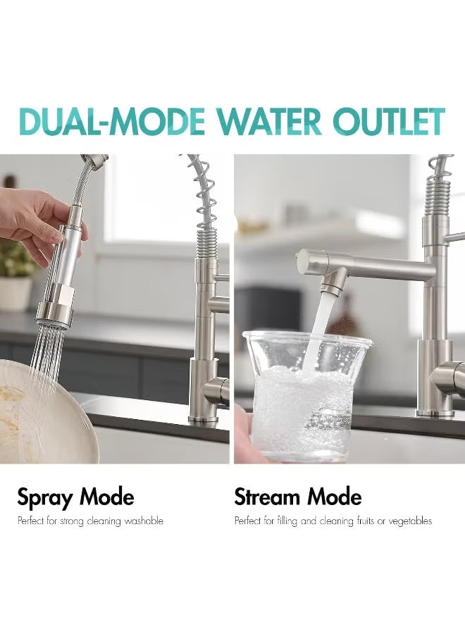 AIMADI Contemporary Kitchen Sink Faucet, Single Handle Stainless Steel Kitchen Faucets with Pull Down Sprayer, Brushed Nickel