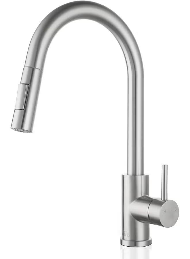 APPASO Kitchen Faucet, Kitchen Sink Mixer tap with Pull Down Sprayer, Brushed Nickel Kitchen Faucets Mixer with 2 Water Modes, Single Handle Modern Kitchen Tap Faucet Stainless Steel
