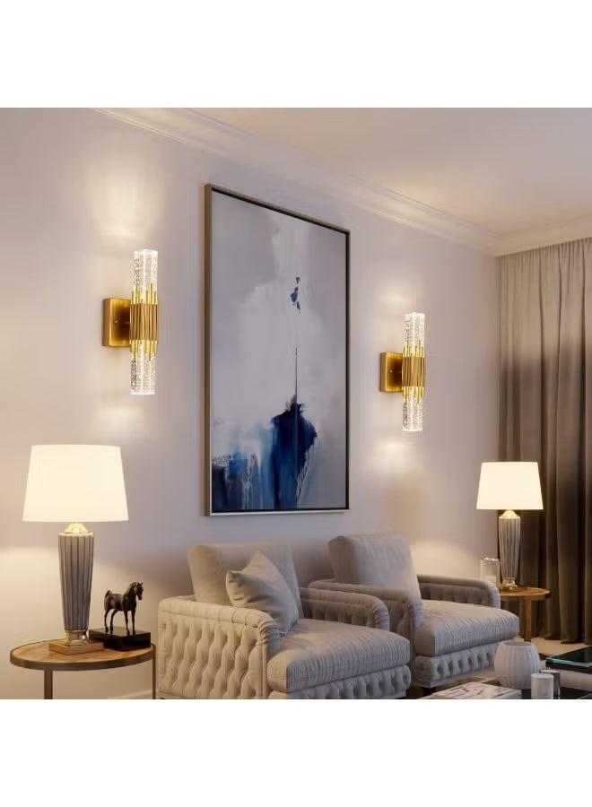 Modern Luxury Crystal Wall Light with Gold Finish, LED Decorative Wall Sconce for Living Room, Bedroom, Hallway, Staircase, Hotel & Office Interior Elegant Ambient Lighting Fixture