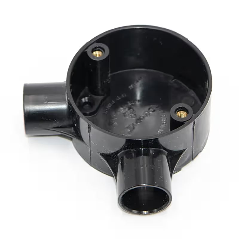 Decoduct 20mm PVC 2-way circular junction box (through box), model DJT2