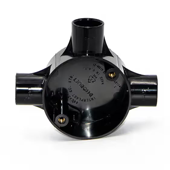 Decoduct 25mm PVC 3-way circular junction box (tee box), model DJE3