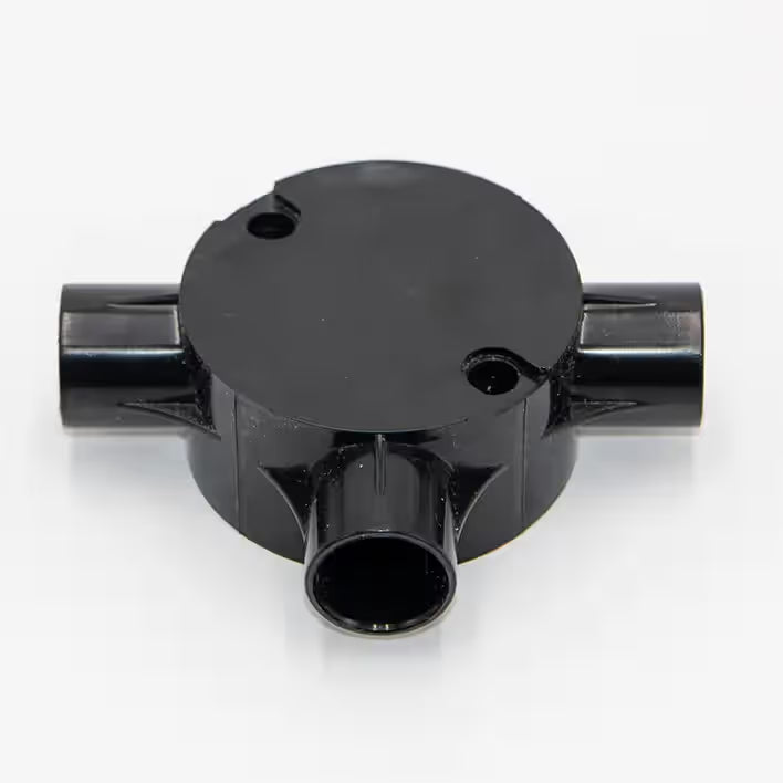 Decoduct 20mm PVC 3-way circular junction box, model DJT2