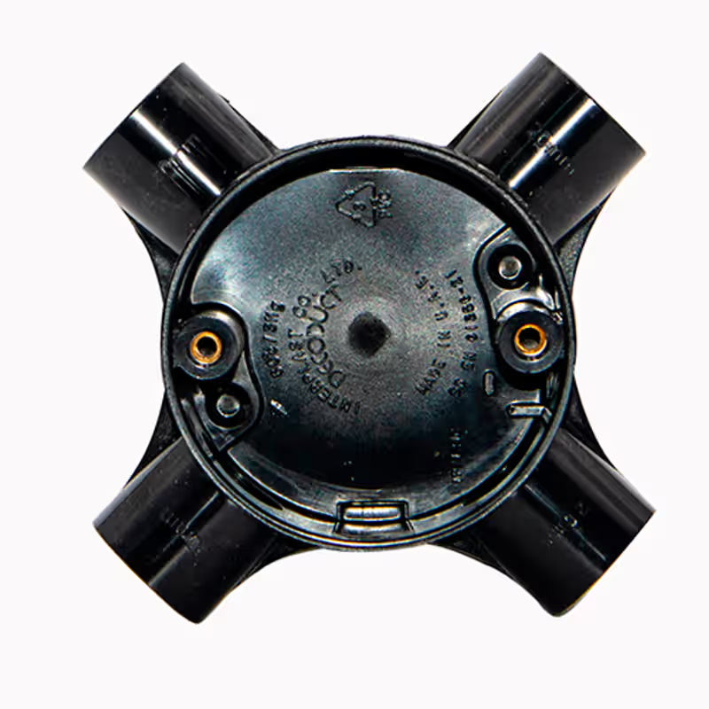 Decoduct 20mm PVC 4-way circular junction box, model DJF2