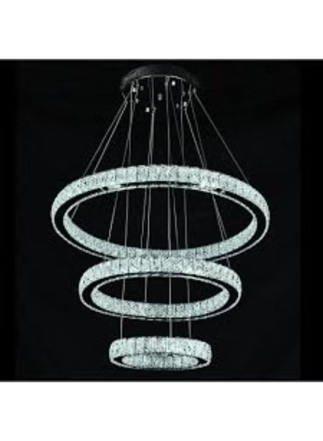 Modern Crystal LED Chandelier Light – 3-Ring Adjustable Ceiling Hanging Lamp for Living Room, Dining Room & Hall – Luxury Pendant Lighting Fixture for Home, Hotel & Office Décor