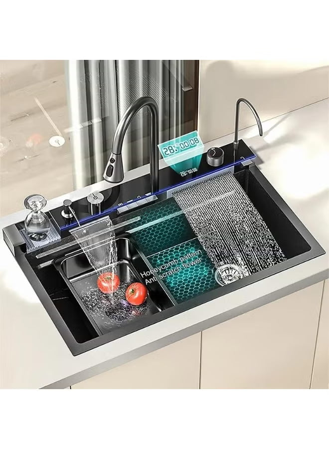 X-XONIER Millenium Series Piano Sink With Digital Integrated Multifunction - Waterfall Sink with Led Lights & Digital Display Screen, 30x18