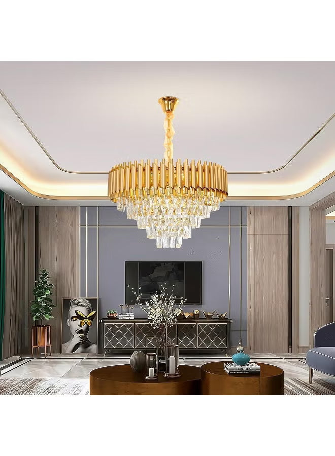 Luxury Crystal Chandelier Living Room, Dia 60cm Gold Modern Crystal Chandelier Lamp, Round Crystal Chandelier Light for Dining Room, Hotel Hall Art Decor