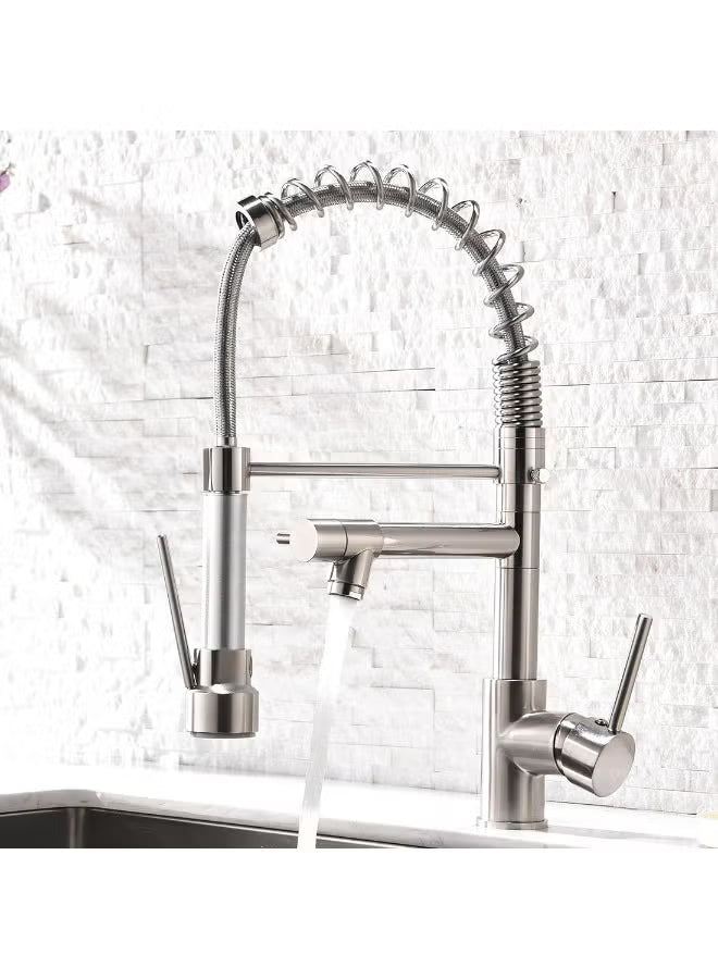 AIMADI Contemporary Kitchen Sink Faucet, Single Handle Stainless Steel Kitchen Faucets with Pull Down Sprayer, Brushed Nickel