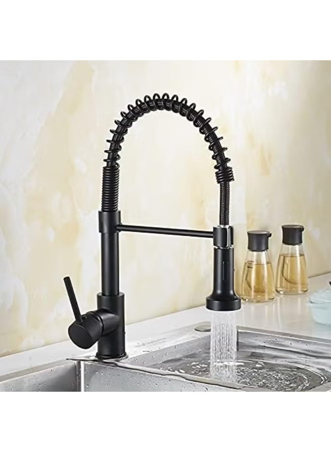  Premium Matte Black Spring Kitchen Faucet – High Arc Pull Down Kitchen Mixer Tap with 360° Swivel Spout, Hot & Cold Water Control, Commercial Style Sink Faucet, Heavy Duty Brass Body, Modern Luxury Kitchen Tap for Home, Restaurant & Hotel Use
