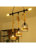 LED Chandeliers Retro Pendant Light – Birdcage Hemp Rope Hanging Lamp, Creative Vintage Ceiling Light for Dining Room, Kitchen, Hallway, Bar, Bedroom, Villa