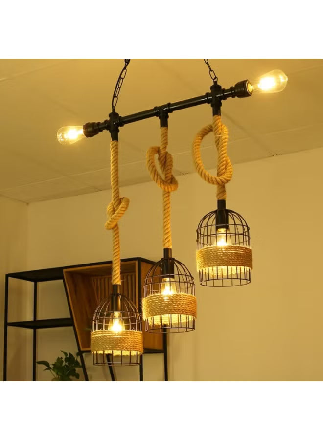 LED Chandeliers Retro Pendant Light – Birdcage Hemp Rope Hanging Lamp, Creative Vintage Ceiling Light for Dining Room, Kitchen, Hallway, Bar, Bedroom, Villa