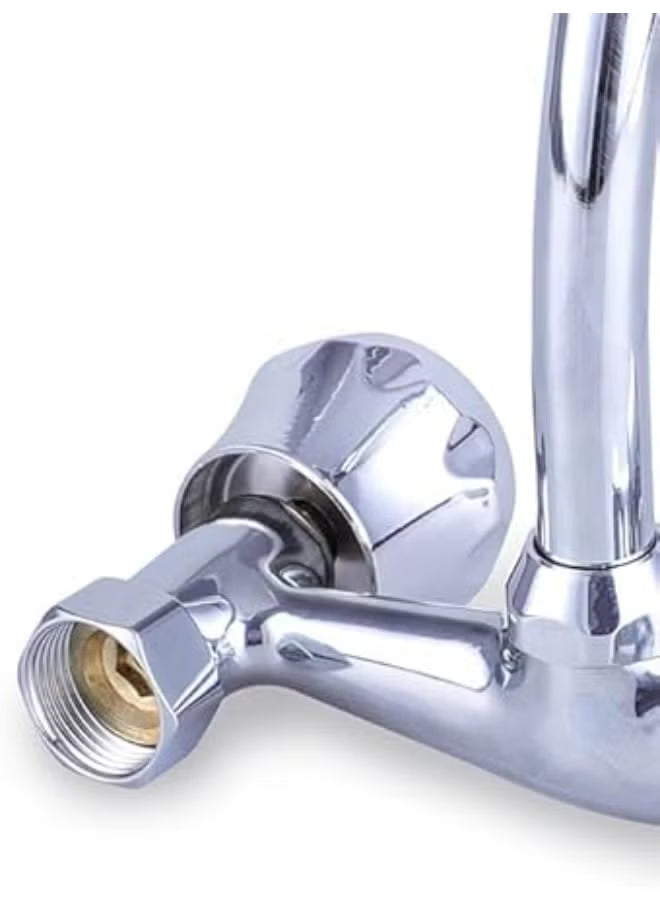 Wall Mounted Sink Mixer Faucet – Dual Handle Hot & Cold Water Tap with Aerated No Splash Stream, 22cm Spout, Chrome Finish, Stainless Steel Kitchen & Bathroom Mixer Tap