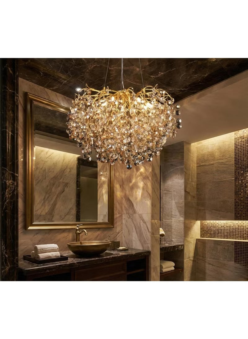 800mm Crystal Gold LED Tree Chandelier – Luxury Round Chandelier Light for Living Room, Dining Room, Bedroom & Over Table – Modern Decorative Ceiling Hanging Light