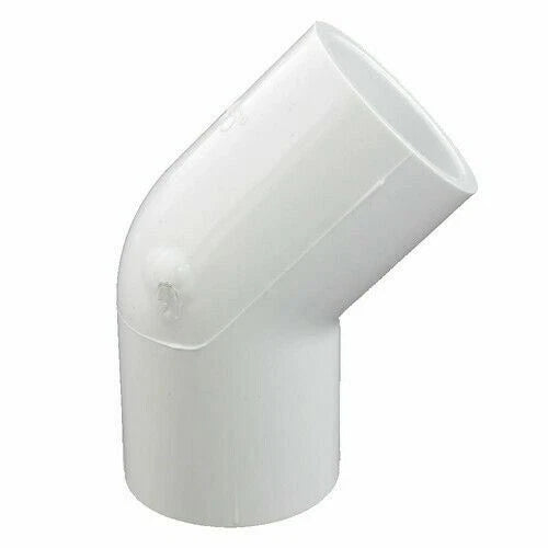 1 inch white PVC Schedule 40 45 degree elbow, hub x hub connection